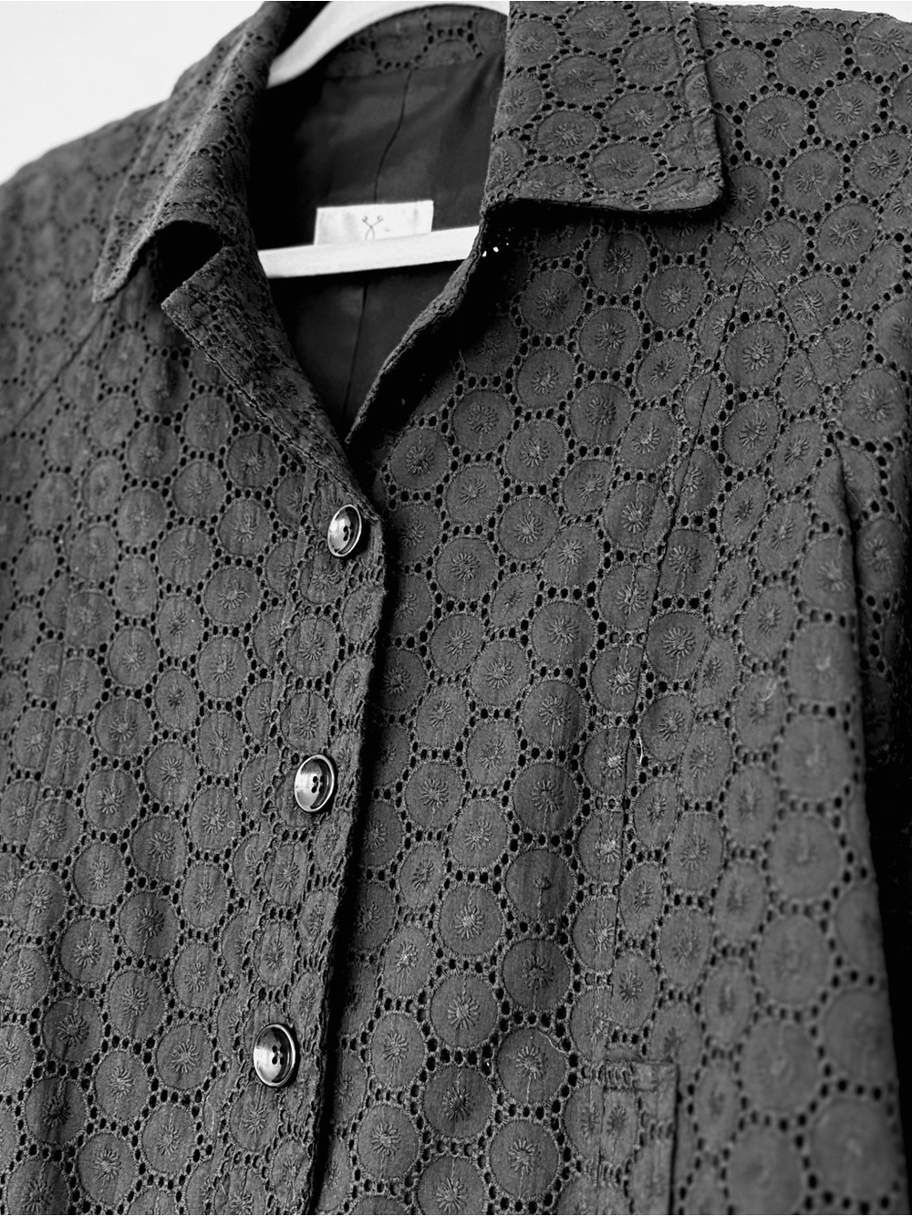 Women's Eyelet Button-Front Jacket - Black